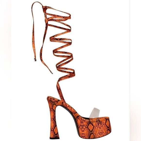 Shane Justin Anaconda Exotic Dancer Gladiator Platform Stripper Heel Neon Orange - Picture 2 of 14
